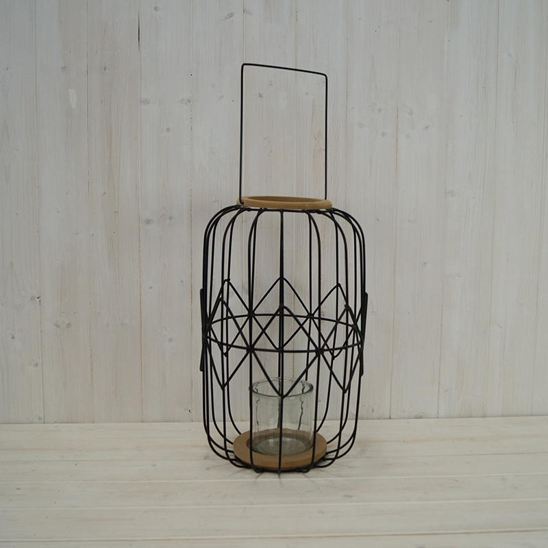 Large Round Black Wire Lantern (40cm)