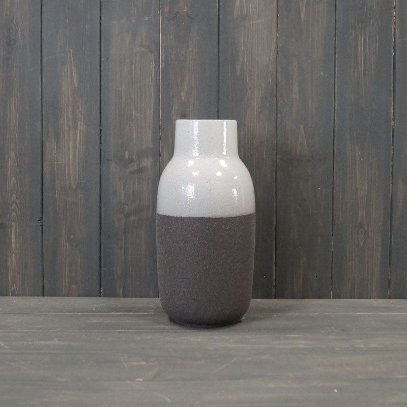 Textured Grey Vase with Glazed Neck (26cm)
