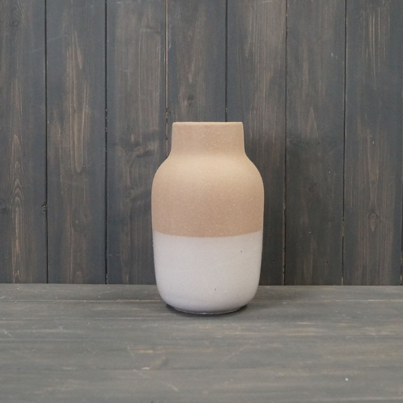 Textured Taupe Vase with Glazed Base (23cm)