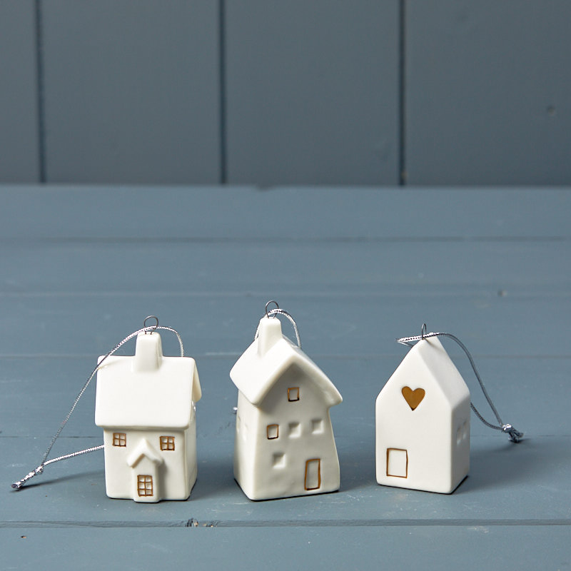 Miniature Houses in White Ceramic