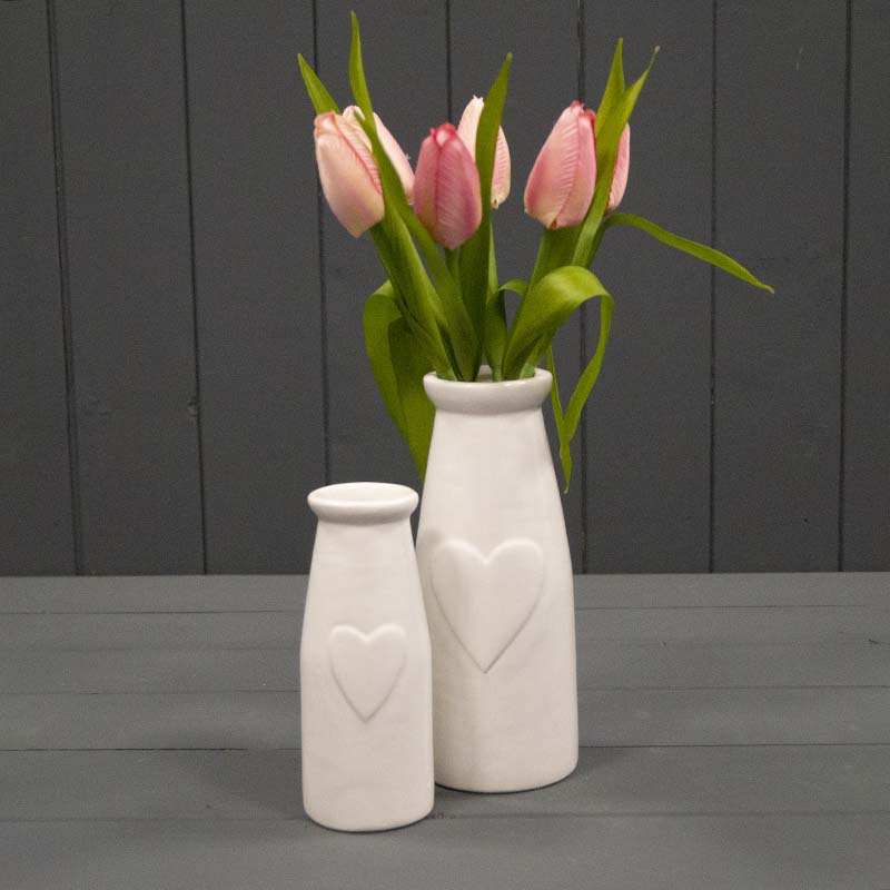 White Ceramic Vases with Tulips