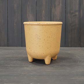 Earthy Yellow Coffee Husk Pot With Feet (15cm) H15.7cm