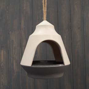 Earthy Natural/Anthracite Bamboo 2-tone Hanging Bird Feeder H19.8cm