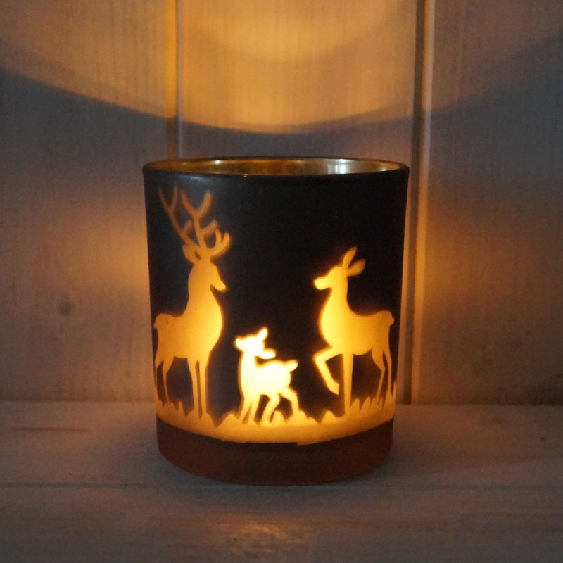 Glass Tealight with Reindeer Design