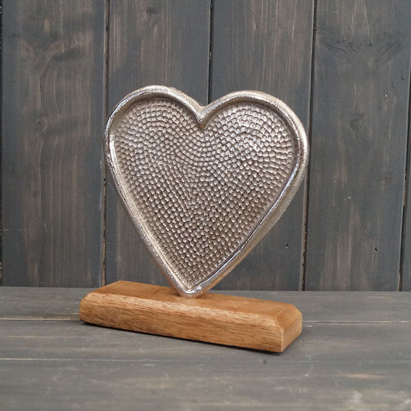 Hammered Aluminium Heart on Wooden Plinth
