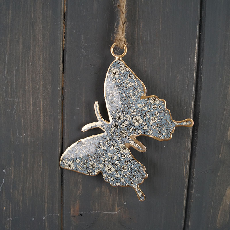 Blue Metal Hanging Butterfly (8cm)