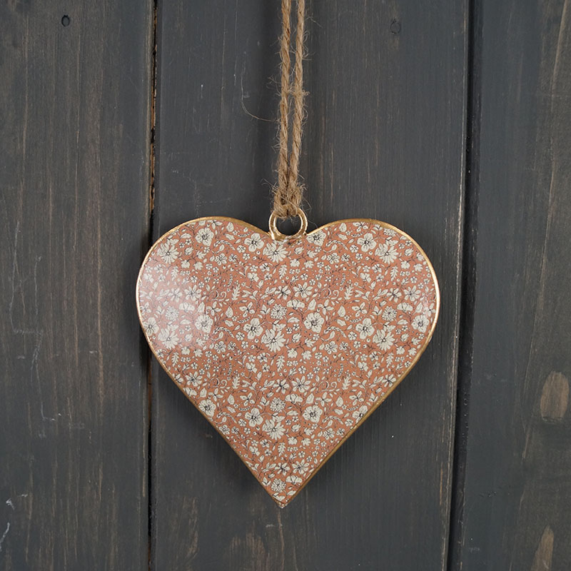 Pink Metal Hanging Heart (8cm)