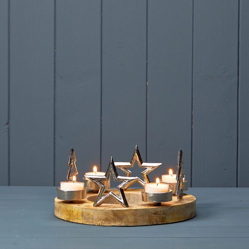 Tree and Star Tealight Centrepiece (23cm) detail page