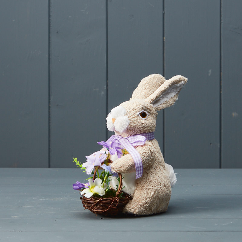 Rabbit with Purple Ribbon and Flowet Basket (18cm) detail page