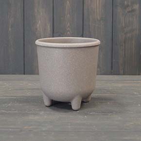 Earthy Warm Grey Straw Pot With Feet (12cm) H12.6cm