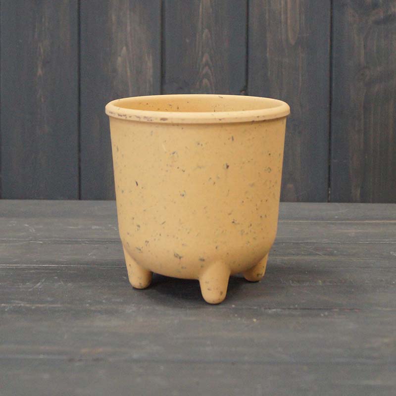 Earthy Yellow Coffee Husk Pot Pot With Feet (12cm) H12.6cm