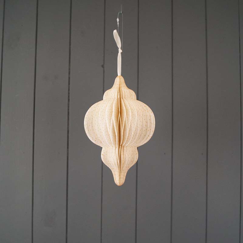 Hanging Handmade FSC White Lantern Paper Decoration (20cm) detail page