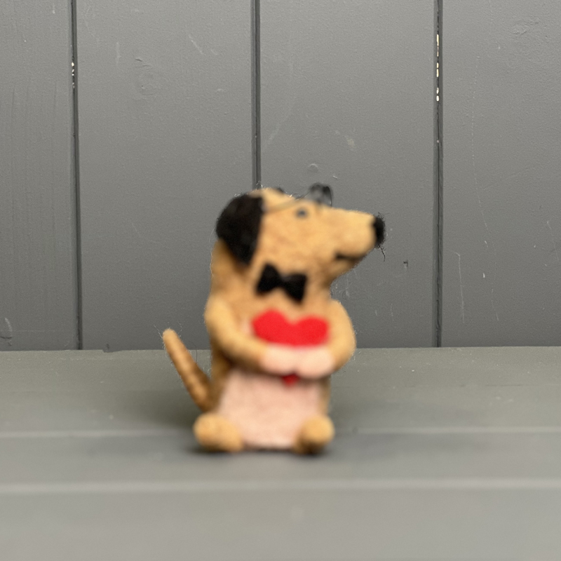 Felt Sausage Dog with Bow Tie and Red Heart