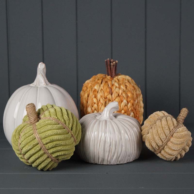 Group of Ceramic and Fabric Pumpkins