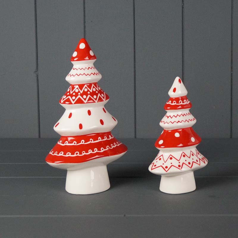 Pair of Red Ceramic Christmas Trees