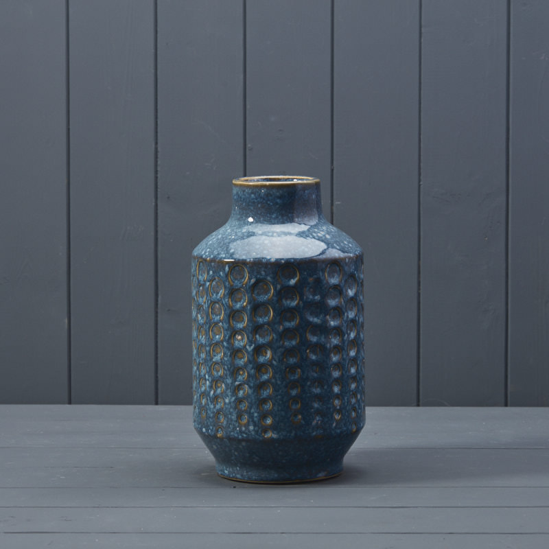 Dimpled Blue Ceramic Vase