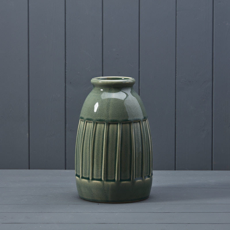 Green Ceramic Striped Vase