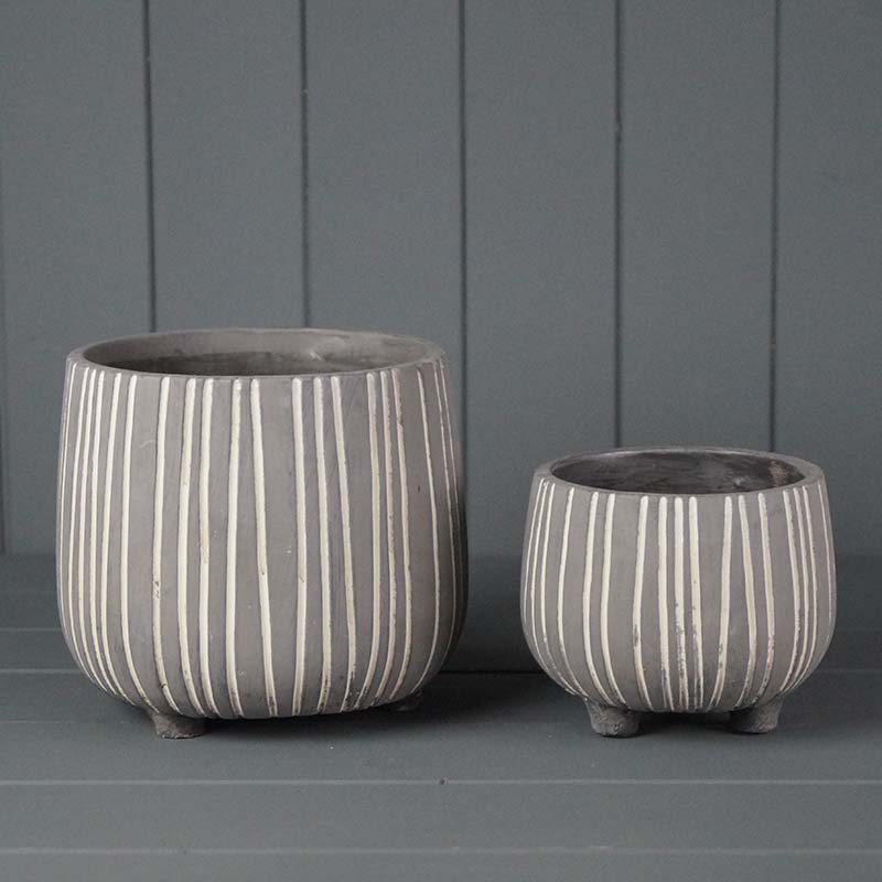 Grey Cement Pots with White Lining Detail
