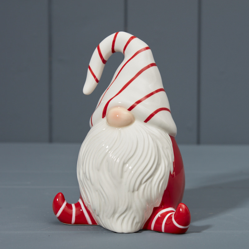 16cm Red Stripe Ceramic Santa 
