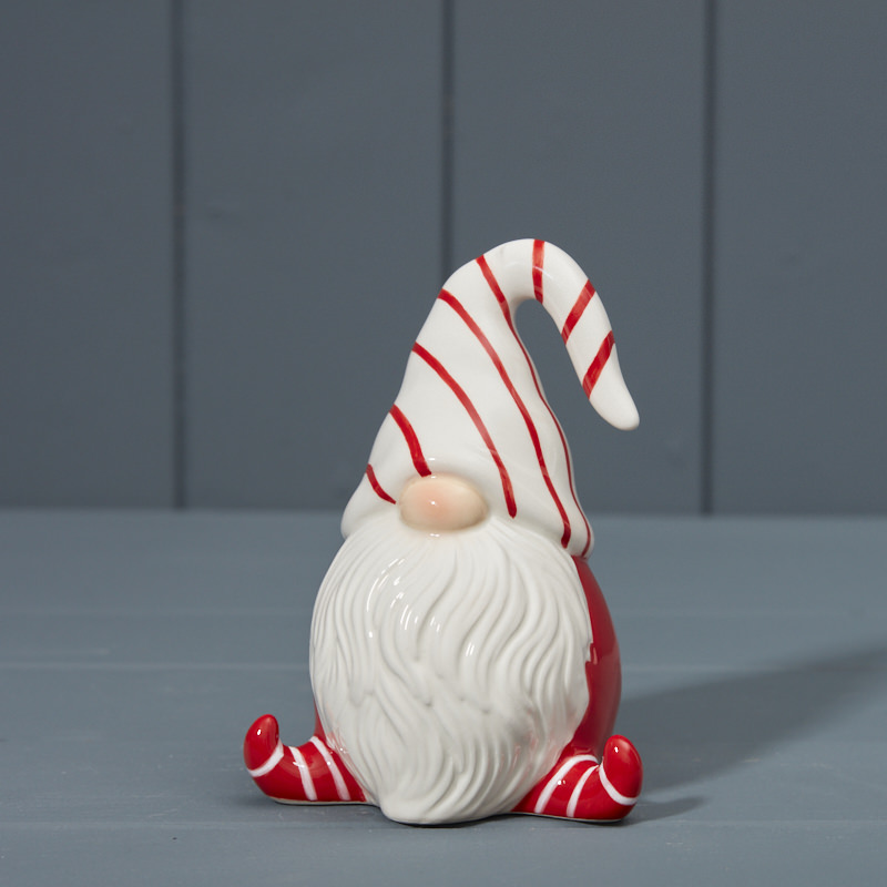 13cm Red Stripe Ceramic Santa