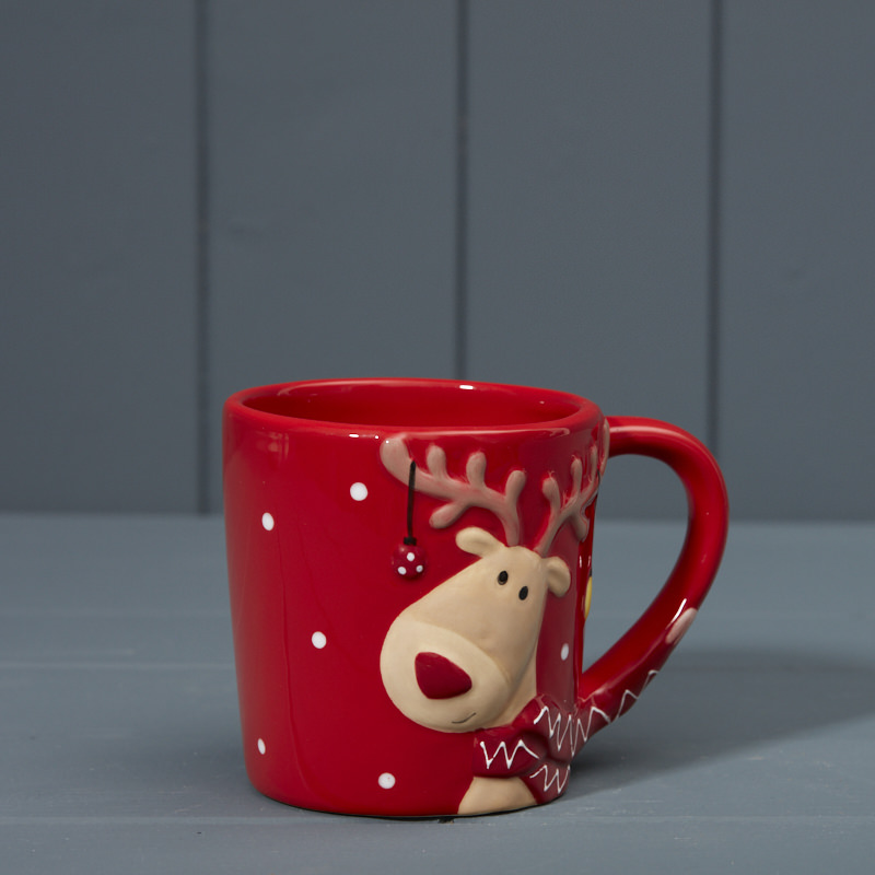 Red Ceramic Reindeer Mug