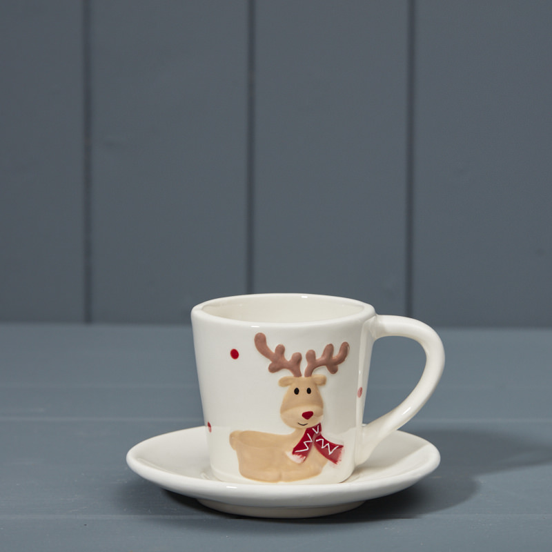 White Reindeer Cup and Saucer