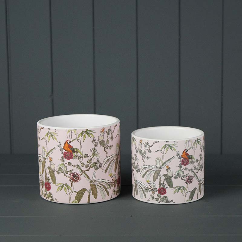 Ceramic Parrot Pots with Pink detail