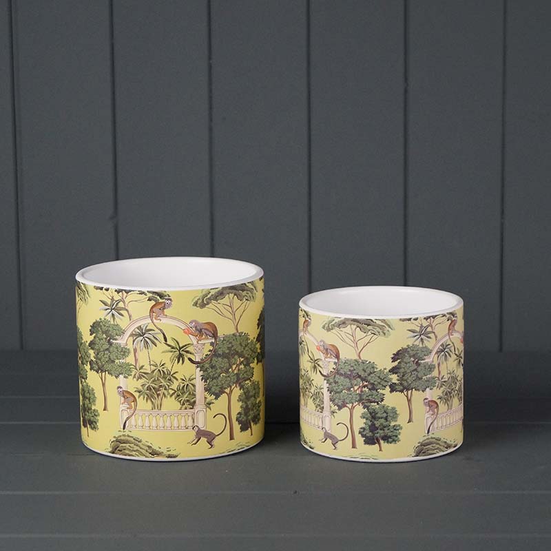 Ceramic Pots with Monkey and Tree design