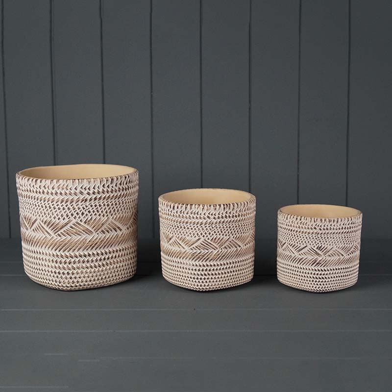 Set of Three Cement Basket Pots