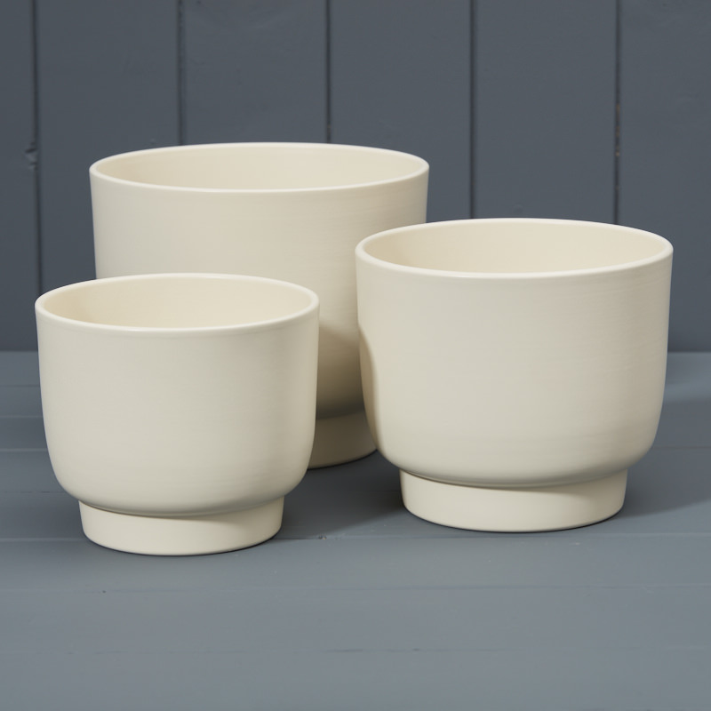 Set of Three Beige Ceramic Pots