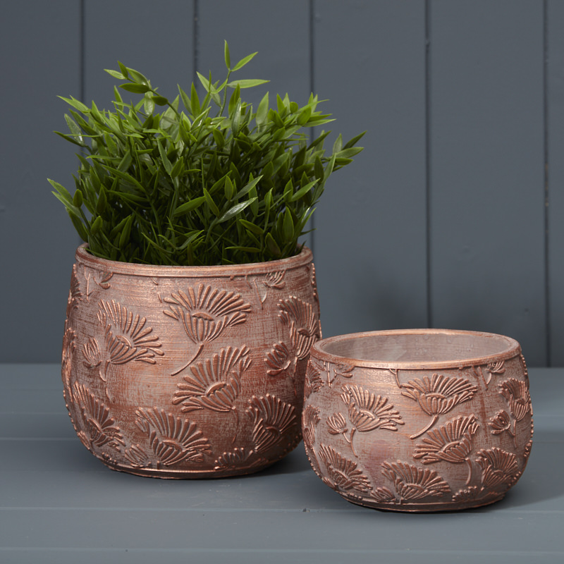 Set of Two Embellished Pots with Plant