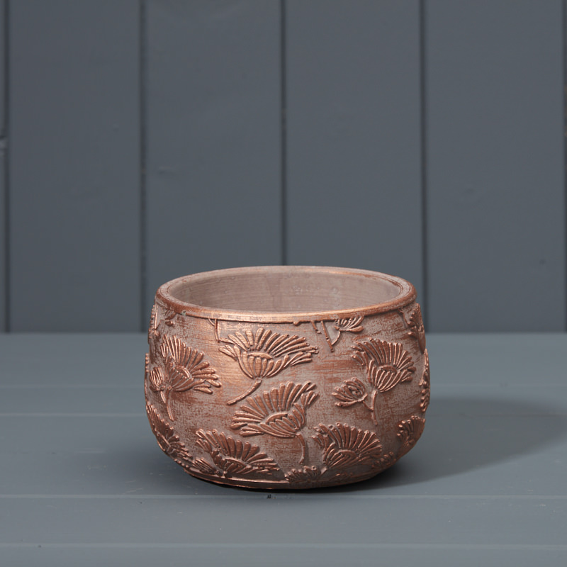 12cmCopper Pot with Floral embellished pattern