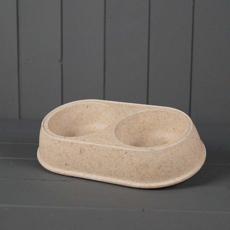Earthy Small Duo Pet Bowl Made with Chaff (26x15cm) detail page