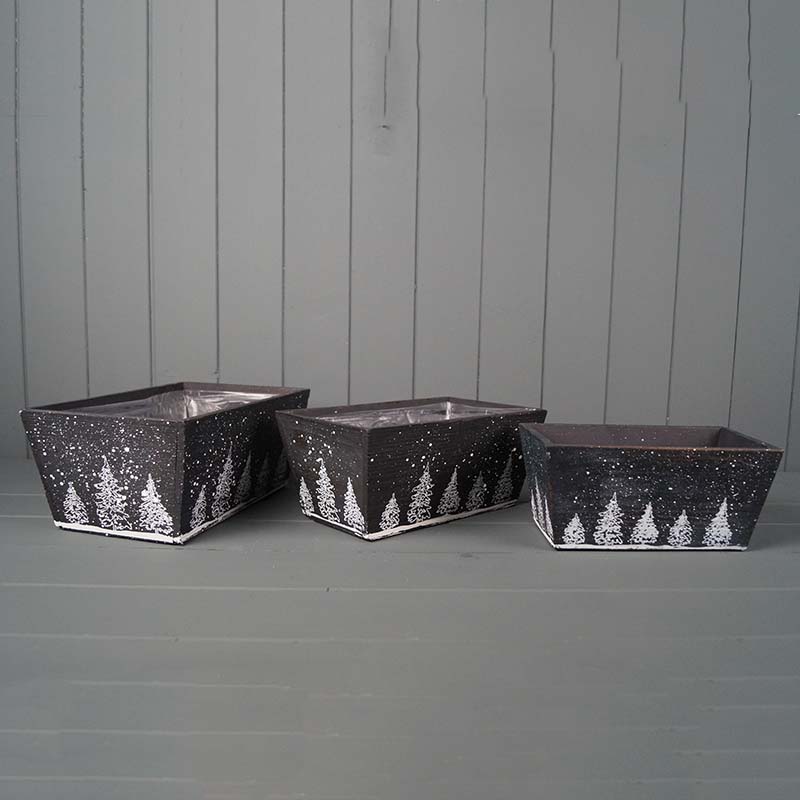 Set of Three Wooden Christmas Tree Troughs
