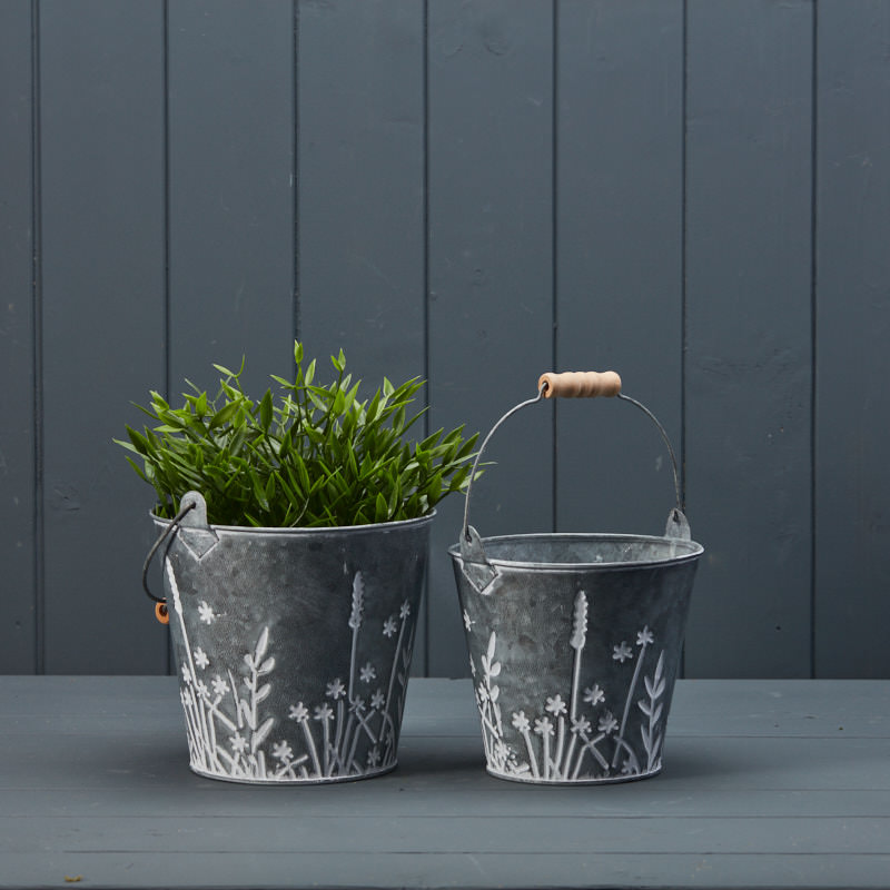 Zinc Buckets with Meadow Pattern