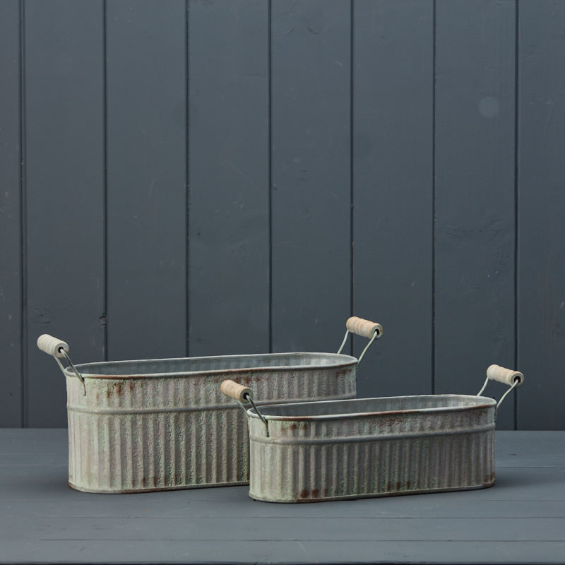 Set of Two Vintage White Oval Troughs detail page