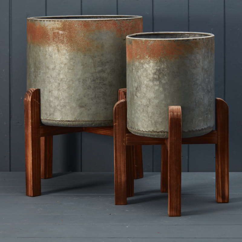 Set of Two Vintage Pots with Stands detail page