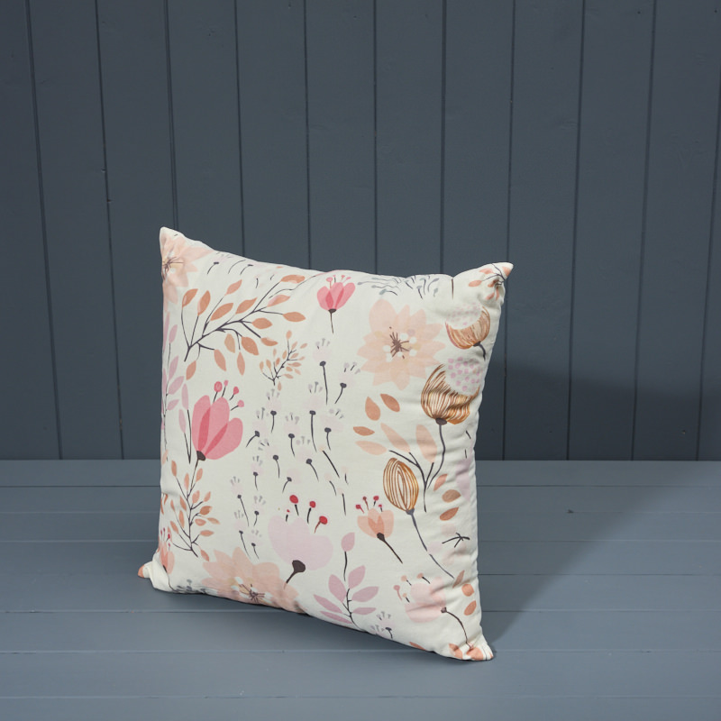 Pink and Terracotta Floral Cotton Cushion