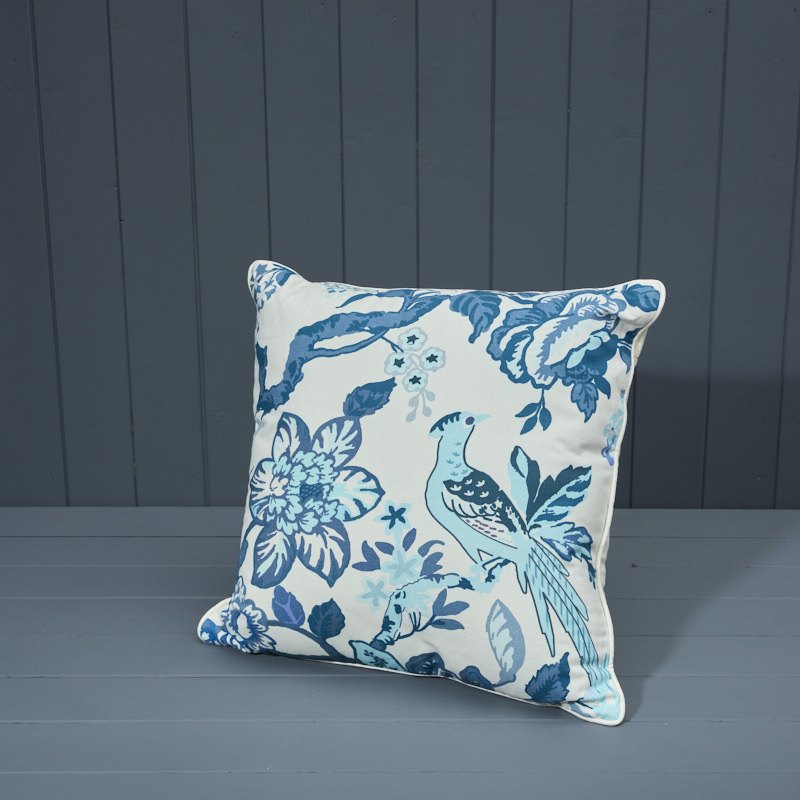 Blue Bird and Floral Cotton Cushion