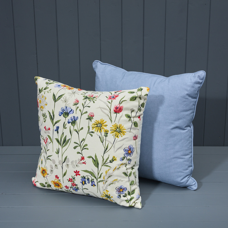 Multicoloured Floral Cushion with Pairing Blue Cushion
