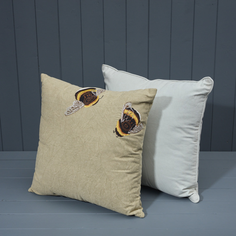 Embroidered Bee Cushion with Matching Grey Cushion