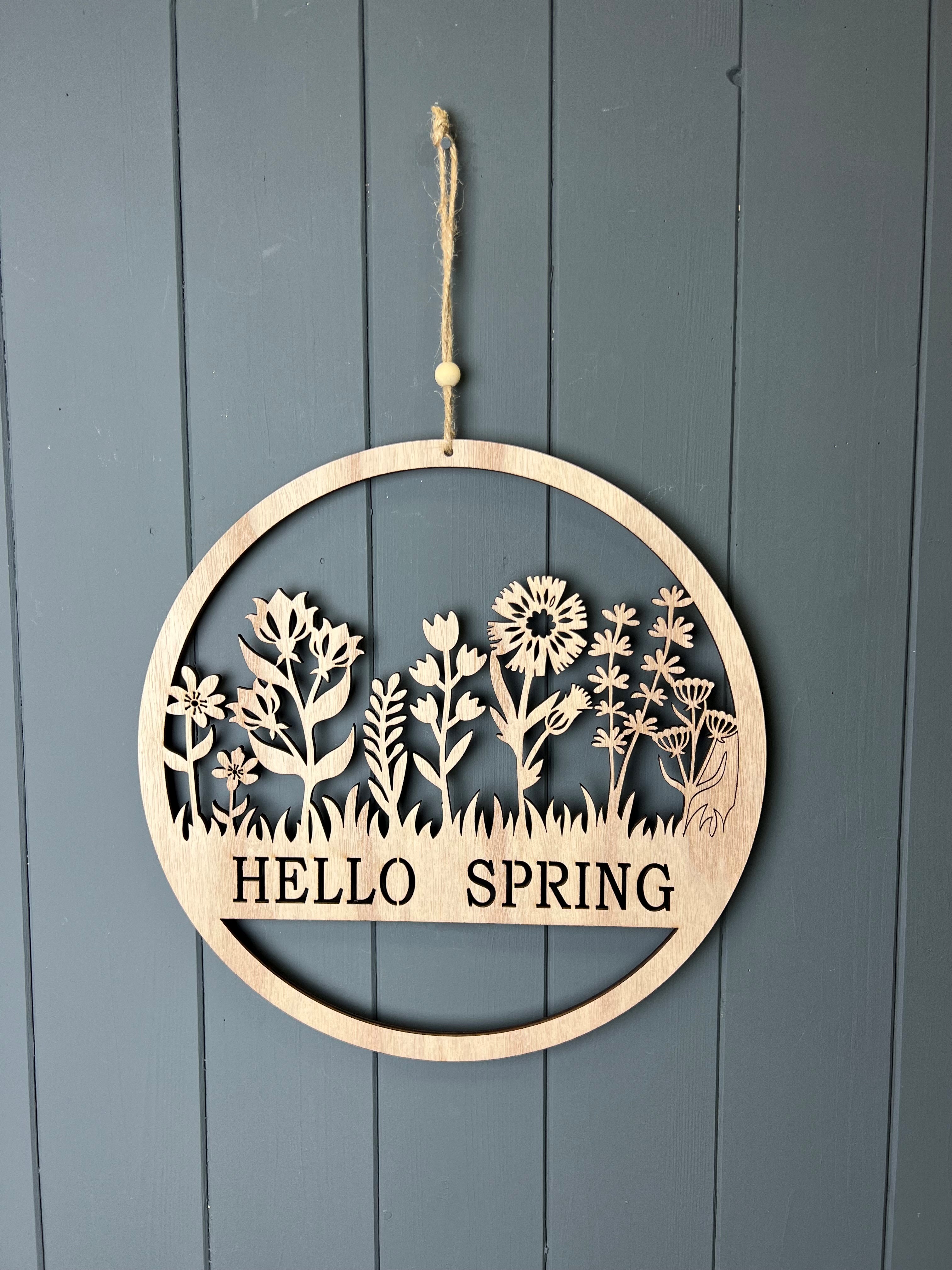 'Hello Spring' Wild Flowers Wooden Wreath