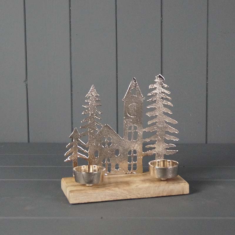 Metal Town and Tree Tealight Holder