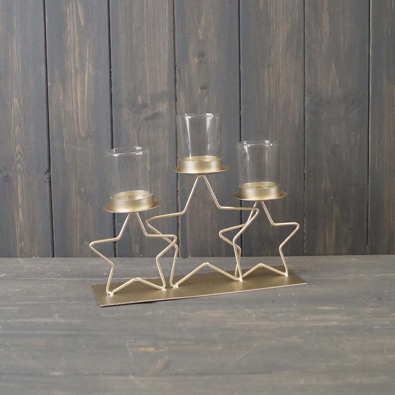 Trio of Gold Stars Candle Holder