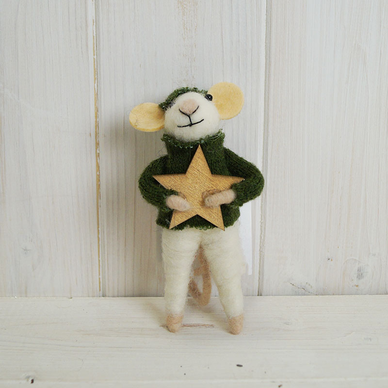 Wool Mouse with Green Jumper and Star detail page