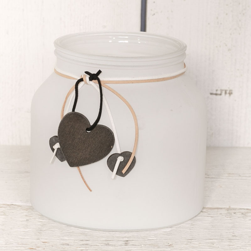 White Frosted Jar with Heart Decoration