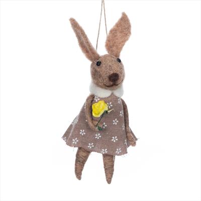 Hanging Wool Rabbit in Dress 14 cm tall