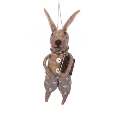 Hanging Wool Rabbit in Waistcoat 15 cm Tall