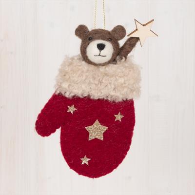Wool Christmas Bear in a Mitten