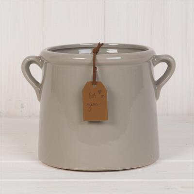 Tapered Grey Ceramic Pot with Gift Tag detail page